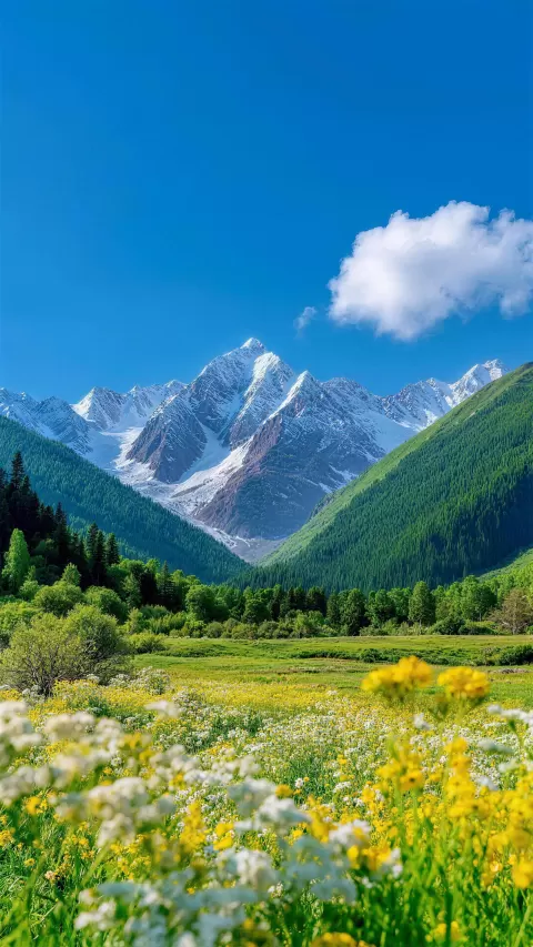 雪岭下的花谷-06 人物风景高清壁纸